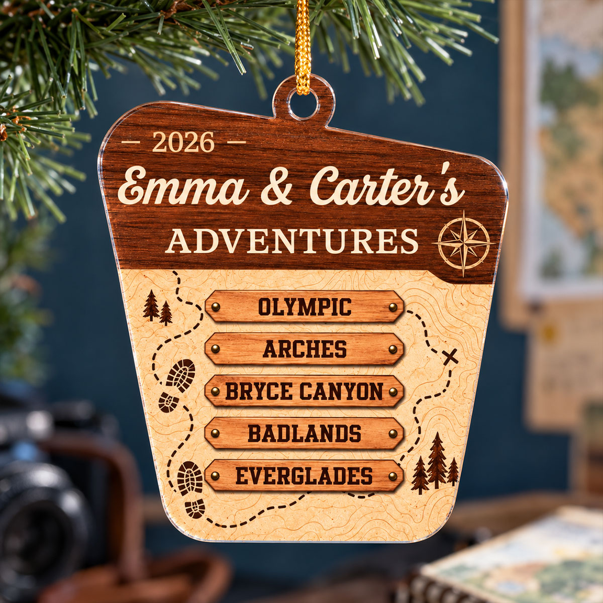 National Park Adventures - Personalized Acrylic Ornament - National Parks Adventure Lovers, National Park Trip Keepsake, Couple Traveling Christmas Gift