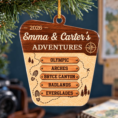 National Park Adventures - Personalized Acrylic Ornament - National Parks Adventure Lovers, National Park Trip Keepsake, Couple Traveling Christmas Gift