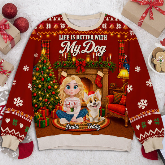 Custom Christmas Sweatshirt for Dog Mom, Dog Lovers • Cozy Christmas With My Dog - Personalized All-Over-Print Sweatshirt