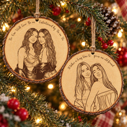 Custom Portrait Art Printed Wood Slice - Friendship Thank You Gifts - Personalized Ornament