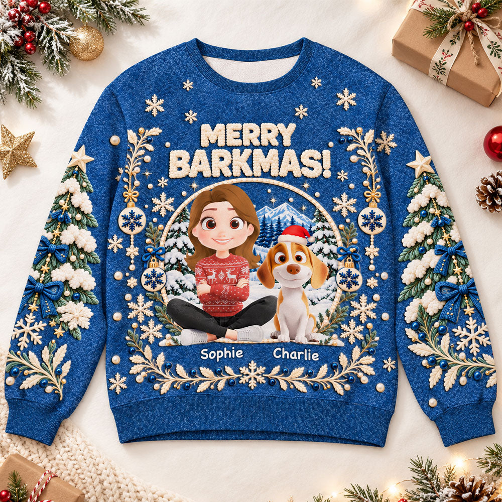 Custom Christmas Sweatshirt for Dog Mom, Dog Lovers • Merry Barkmas - Personalized All-Over-Print Sweatshirt