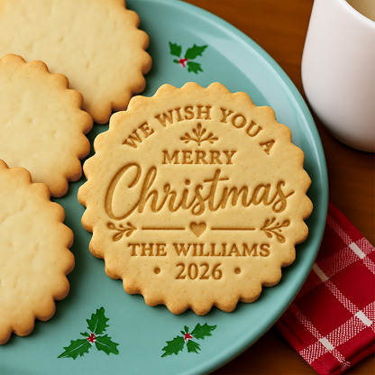 Personalized Family Name We Wish You A Merry Christmas Cookie Stamp, Holiday Baker Gift HO82 904126