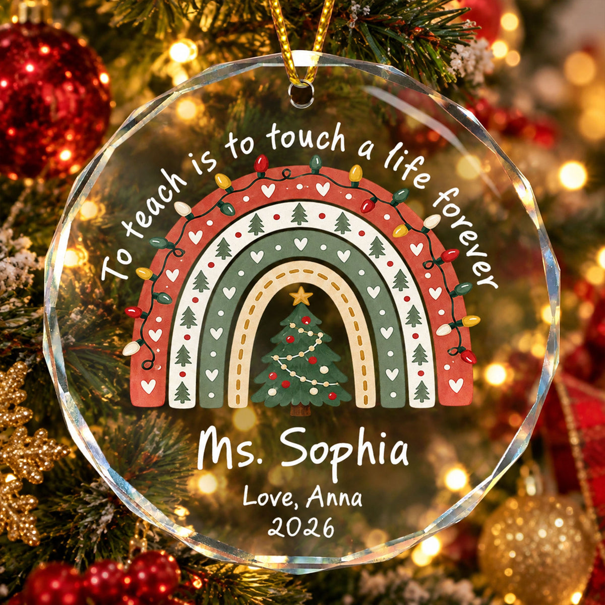 Rainbow Teacher Christmas Thank You Appreciation Gift - Personalized Ornament