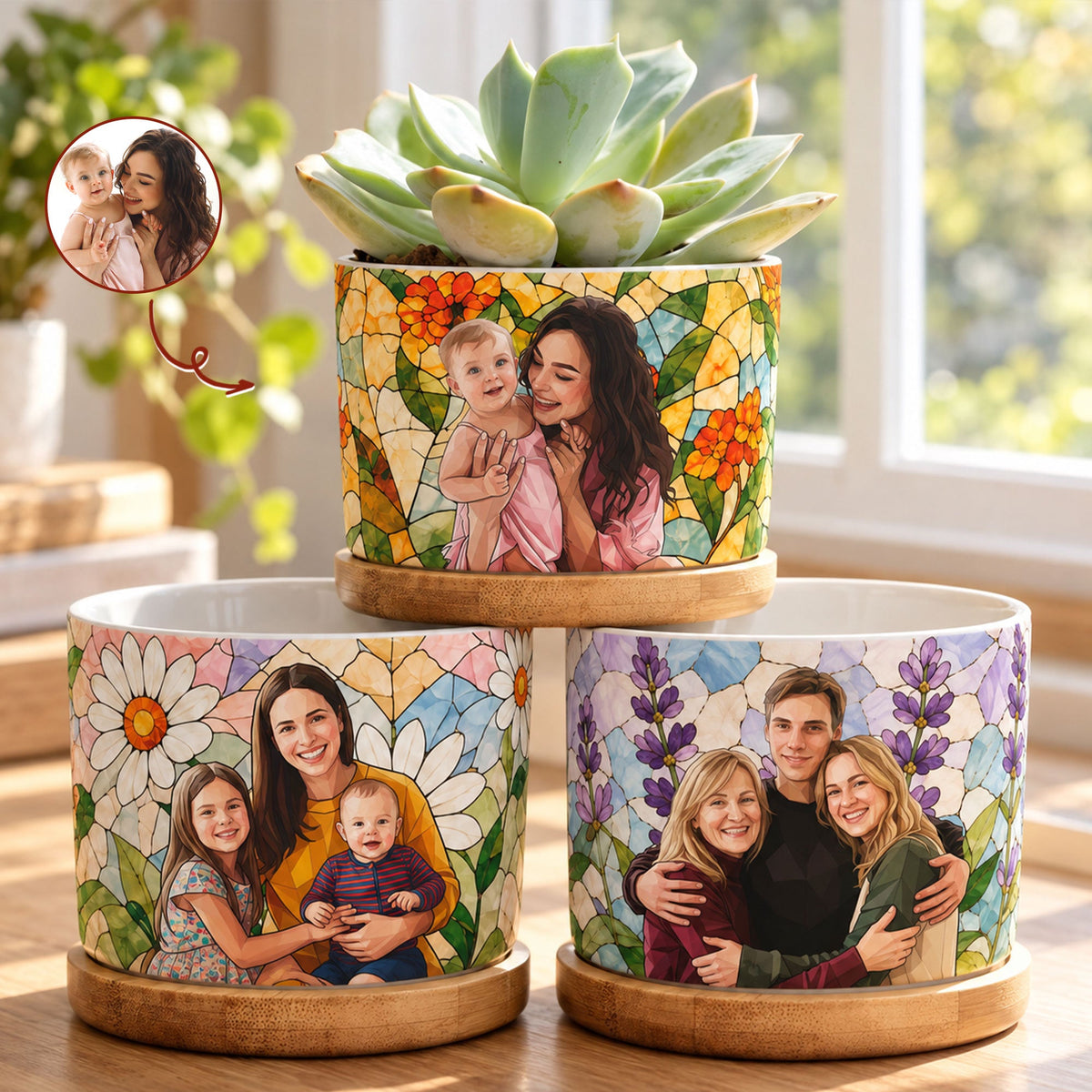 Custom Photo Mom & Her Children Gifts For Her, Wife, Mom, Daughter - Personalized Plant Pot