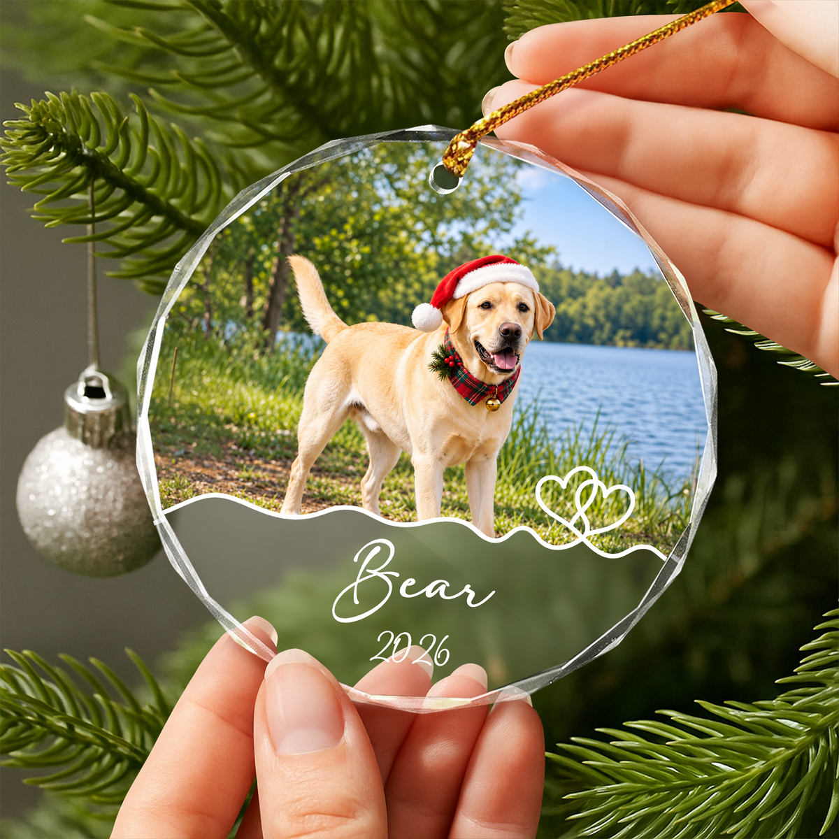 Custom Dog Photo And Name Keepsake Memorial Christmas Glass Ornament For Pet Lovers CH07 180716