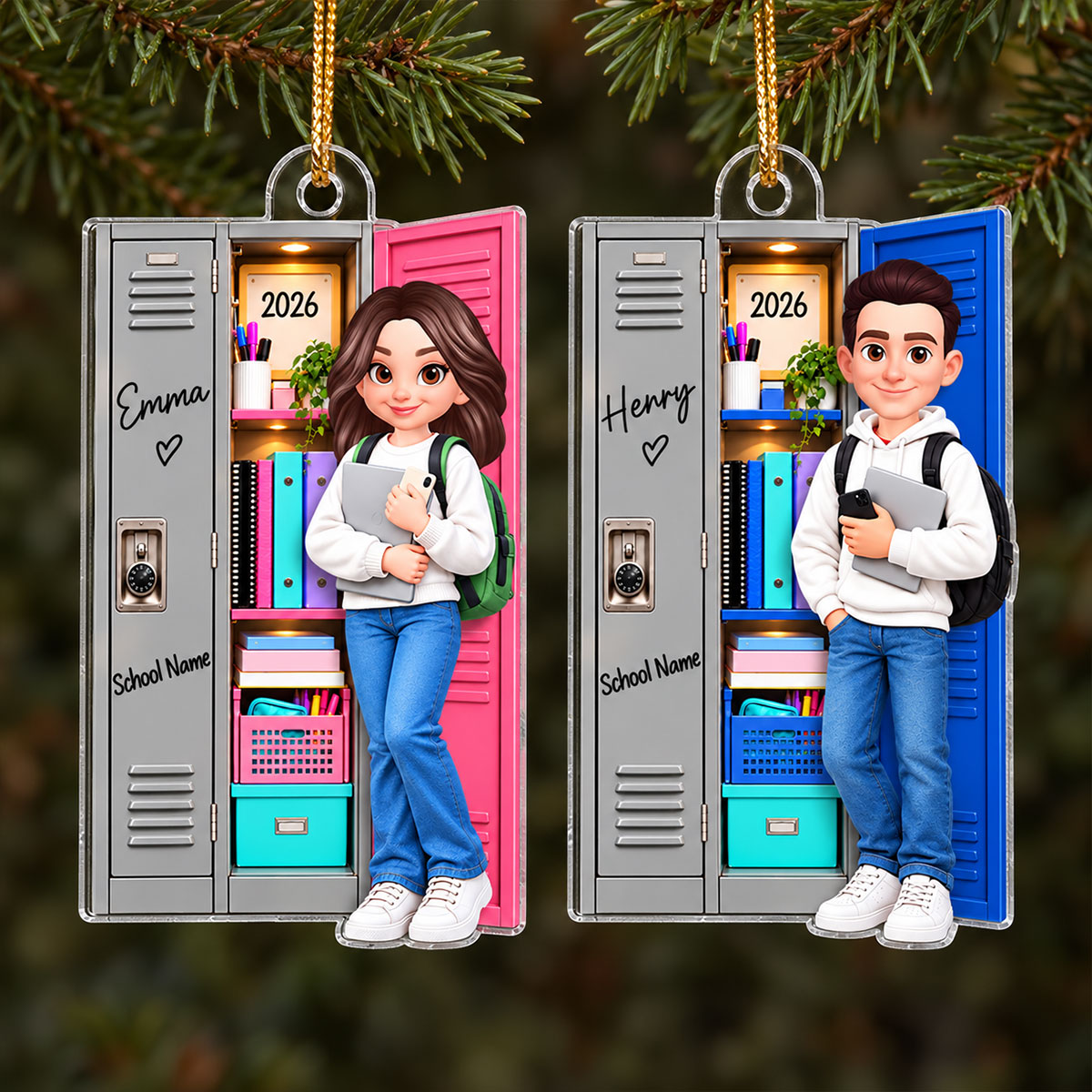 Girl Boy School Locker 2D Flat - Personalized Acrylic Ornament - Personalized Christmas Gift for High School Student