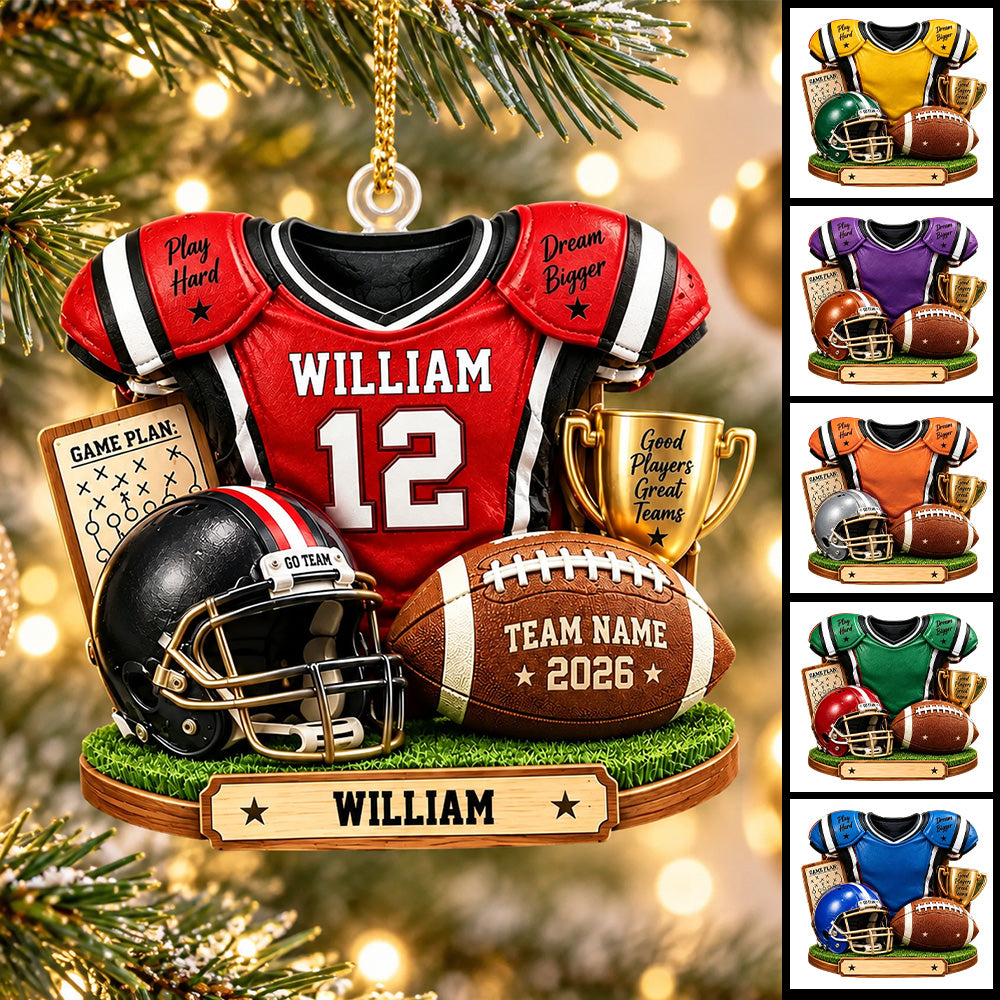 Personalized Football Ornament 2026, Custom Jersey & Helmet Keepsake Vr2