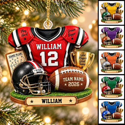 Personalized Football Ornament 2026, Custom Jersey & Helmet Keepsake Vr2