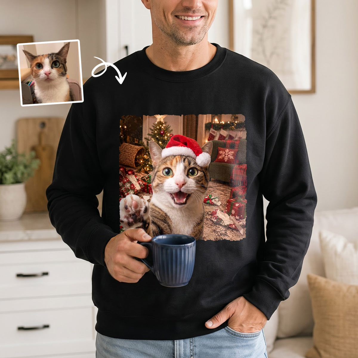 Custom Photo Funny Christmas Pet Selfie - Personalized 2D Unisex Sweatshirt