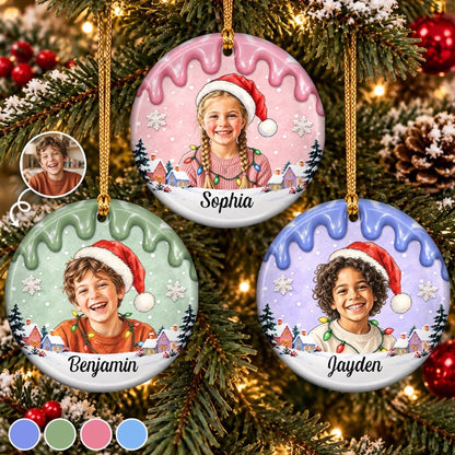 Custom Photo Christmas Gifts for Kids - Personalized Ceramic Ornament