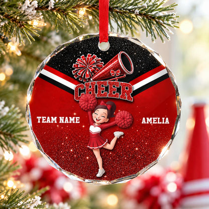 Proud Cheerleader Custom Name And Team Name - Personalized Glass Ornament - Christmas Gift For Cheerleaders, Daughter, Granddaughter