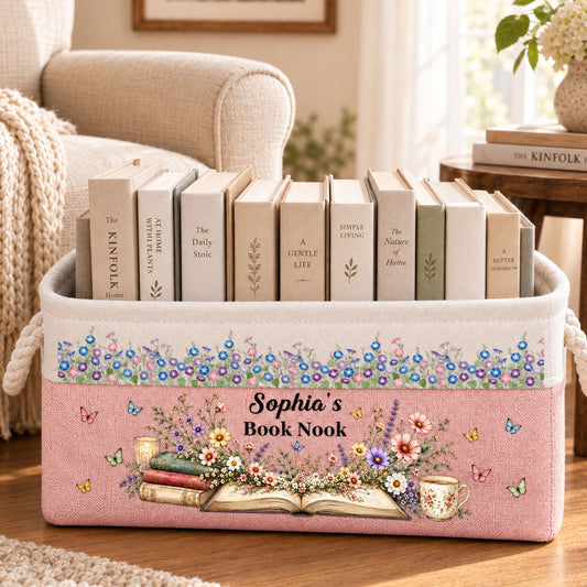 Custom Birth Flower For Reading Corner, Book Nook For Girls, Daughters - Personalized Storage Basket