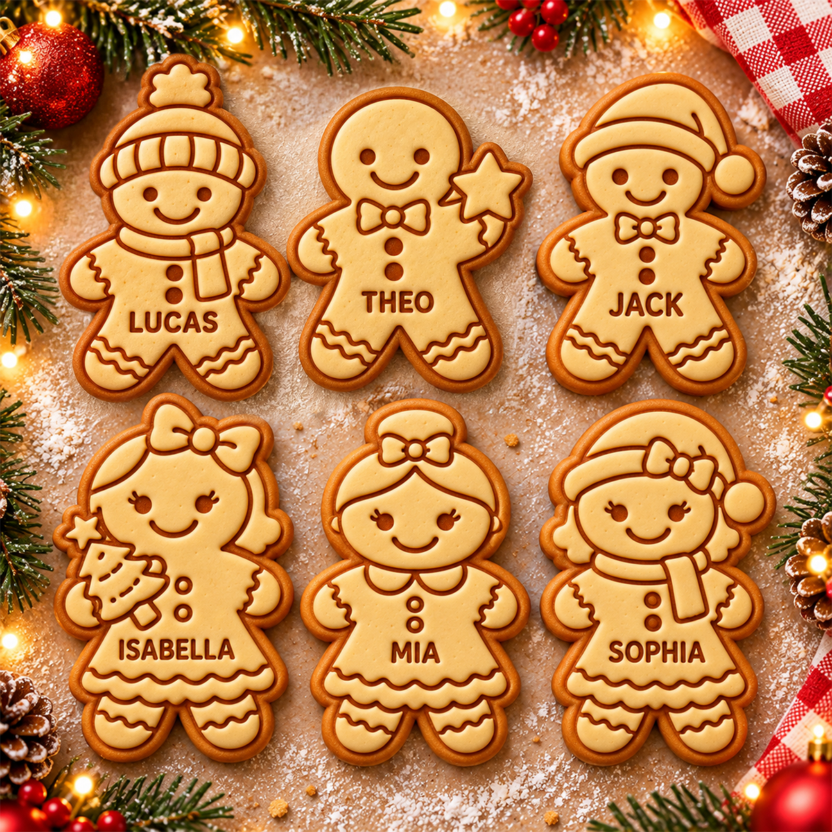 Personalized Name Gingerbread Family Cookie Stamp, Holiday Baker Gift HO82 904122
