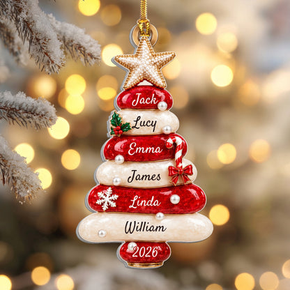 Red Sea Glass Family Tree Name - Personalized 3D Relief White Acrylic Ornament