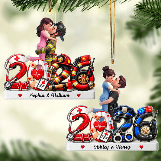 Hero Police Firefighter Nurse Couple - Personalized Acrylic Ornament - Christmas Gift For Him, For Her, Husband, Wife