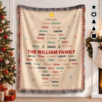 Christmas Gift For Grandma Mom - Personalized Family & Member Names Word Art Tree Star Wreath Woven Blanket