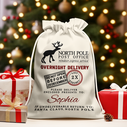 Custom Name North Pole Post Office Christmas Sack, Personalized Holiday Gift Bag TH10 171401