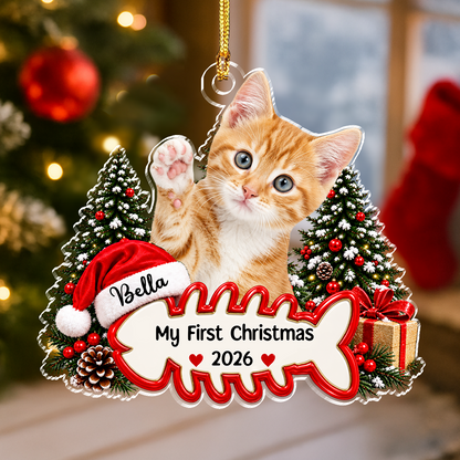 Custom Cute Cat Photo My First Christmas 2026 Acrylic Ornament LM32 670425
