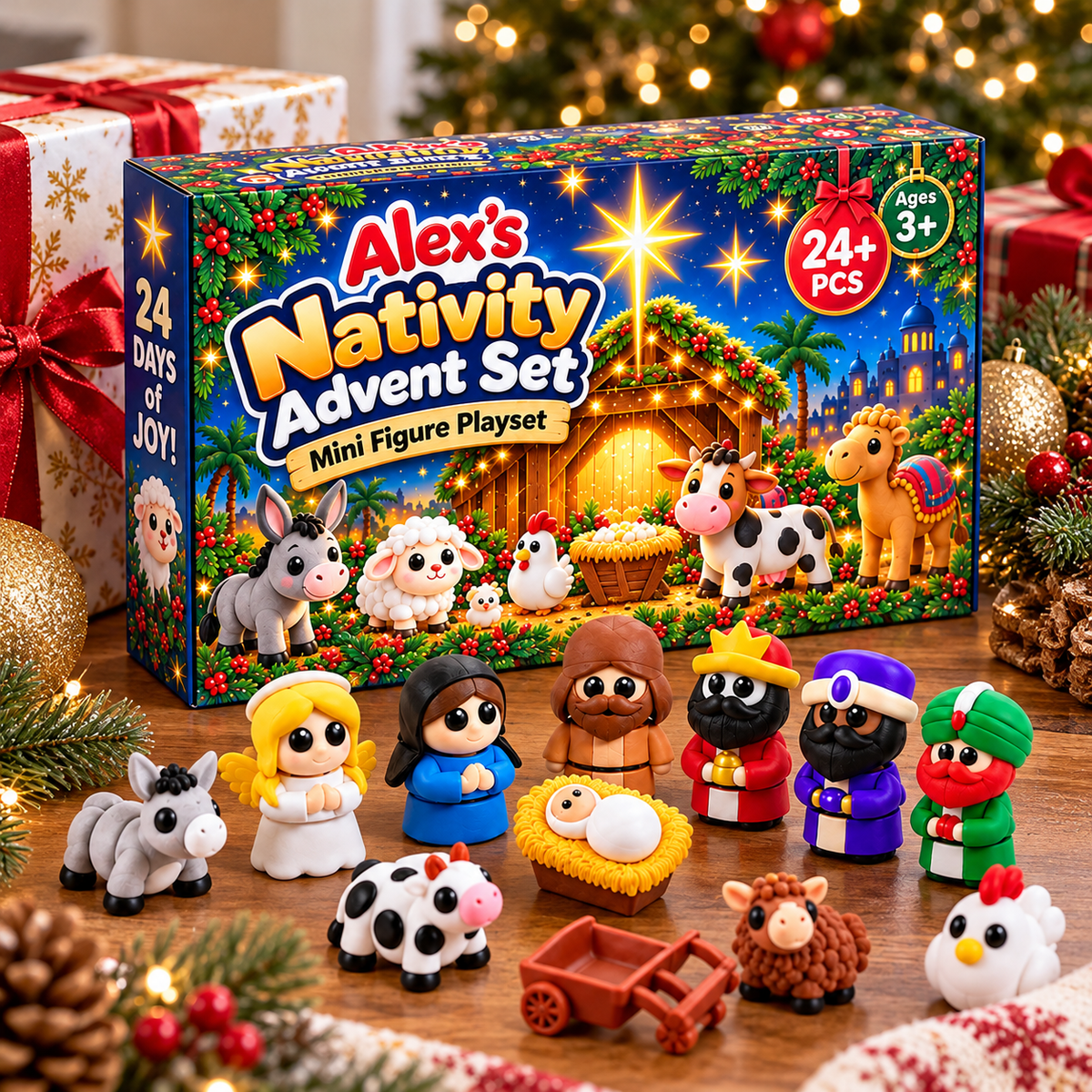 24-Day Christmas Countdown Nativity Playset with Name - Personalized Custom Advent Calendar