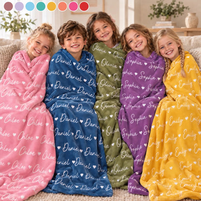 Custom Names Gifts for Kids, Family - Personalized Fleece, Sherpa Blanket