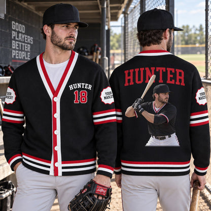 Custom Baseball Photo Varsity V-neck Cardigan Baseball Player Gift HO82 903846