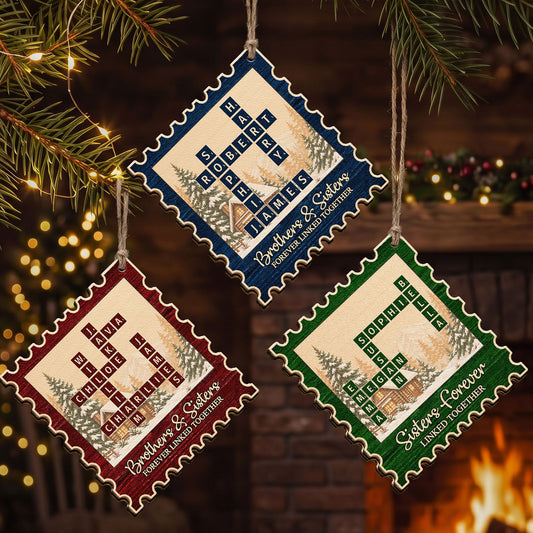 Brothers & Sisters Forever Linked Postage Stamp - Personalized Ornament