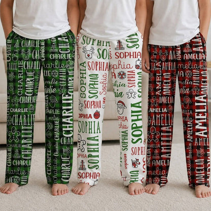 Personalized Name Pajamas Pants - Christmas Gift for Family, Cozy Family Holiday Loungewear HO82 904142