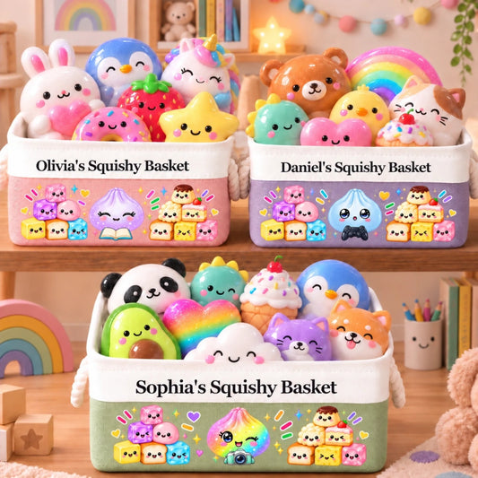 Custom Name Kawaii Squishy Toy Gifts for Kids - Personalized Storage Basket
