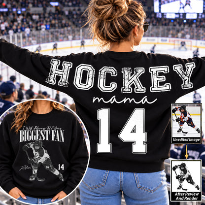 Personalized I'll Always Be Your Biggest Fan Shirt, Custom Player Photo & Number, Hockey Mom Gift for Game Day Na02