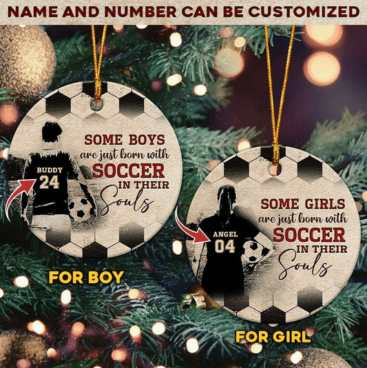 Personalized Soccer Boy & Girl Ornament, Born With Soccer Player Christmas Gift