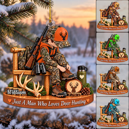 Personalized Hunting Ornament Just A Boy Who Loves Hunting Custom Name Christmas Ornament Gift for Hunter  H2511