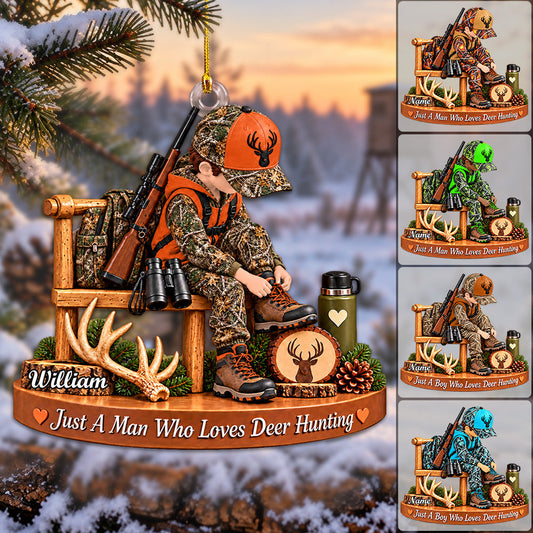 Personalized Hunting Ornament Just A Boy Who Loves Hunting Custom Name Christmas Ornament Gift for Hunter  H2511