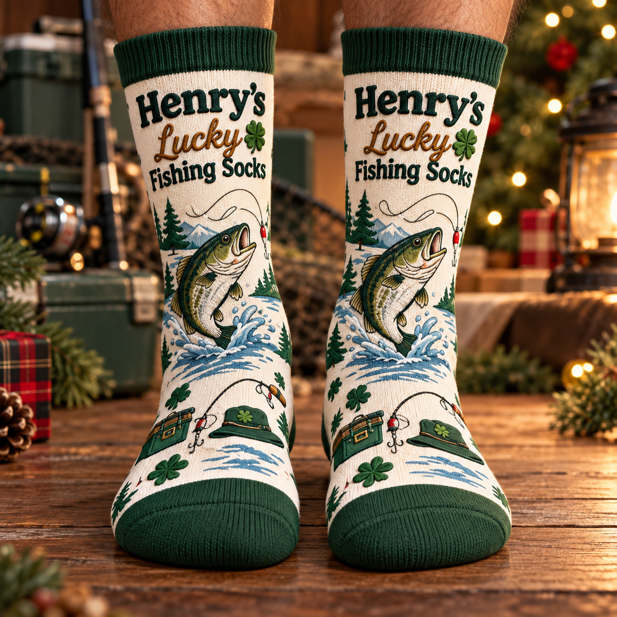 Personalized Lucky Fishing Socks – Custom Name 3D Effect Socks Gift for Fisherman CH07 180840