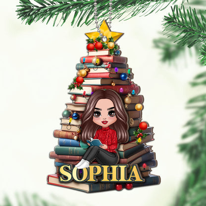 Christmas Book Tree Name Personalized 2-Layer Wooden Ornament, Book Lover Gift, Bookworm Gifts