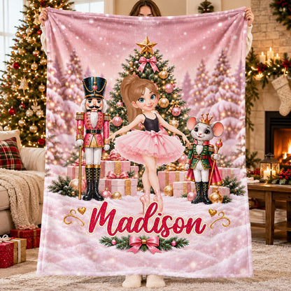 The Nutcracker Ballet Dancer - Personalized Fleece Blanket - Christmas Gift for Daughter, Granddaughter, Niece
