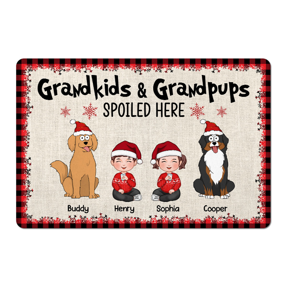 Grandkids And Grandpups Spoiled Here Personalized Doormat