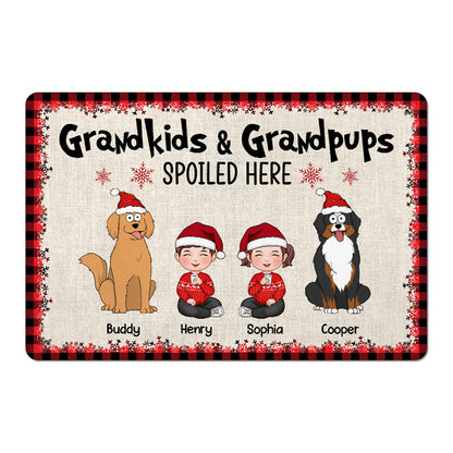 Grandkids And Grandpups Spoiled Here Personalized Doormat