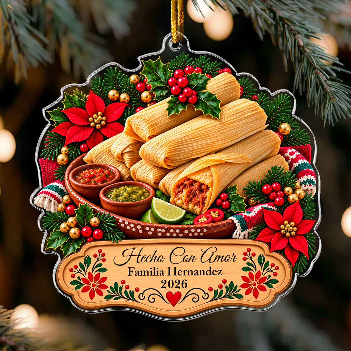 Custom Comidas Navideñas Latinas Ornament, Tamales, Ponche, Pan Dulce & Rosca - Personalized Ornament