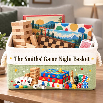 Custom Name Game Night Gifts for Families - Personalized Storage Basket