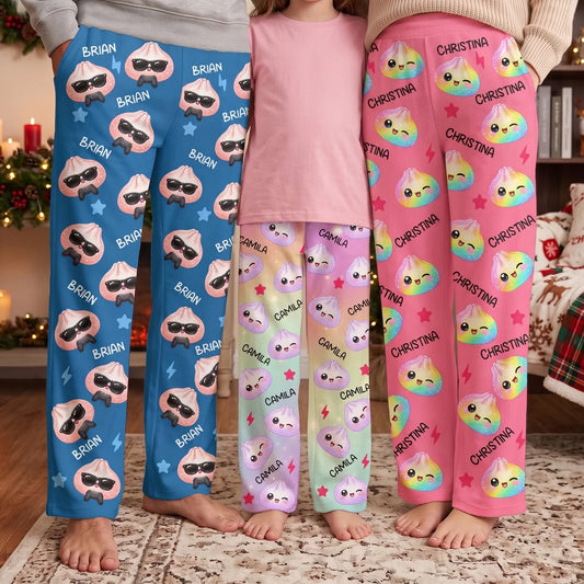Cute Dumpling Custom Name Personalized Lounge Pants – Family Matching Pajama Pants For Adults & Kids