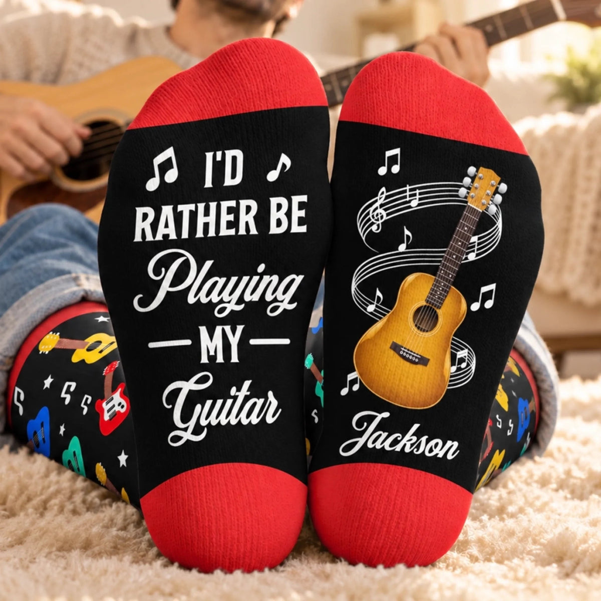 Custom Name Guitar Gifts for Musicians - Personalized Crew Socks