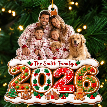 Custom Photo Christmas Family, Personalized Custom Shaped Acrylic Ornament, Gift For Family MI209