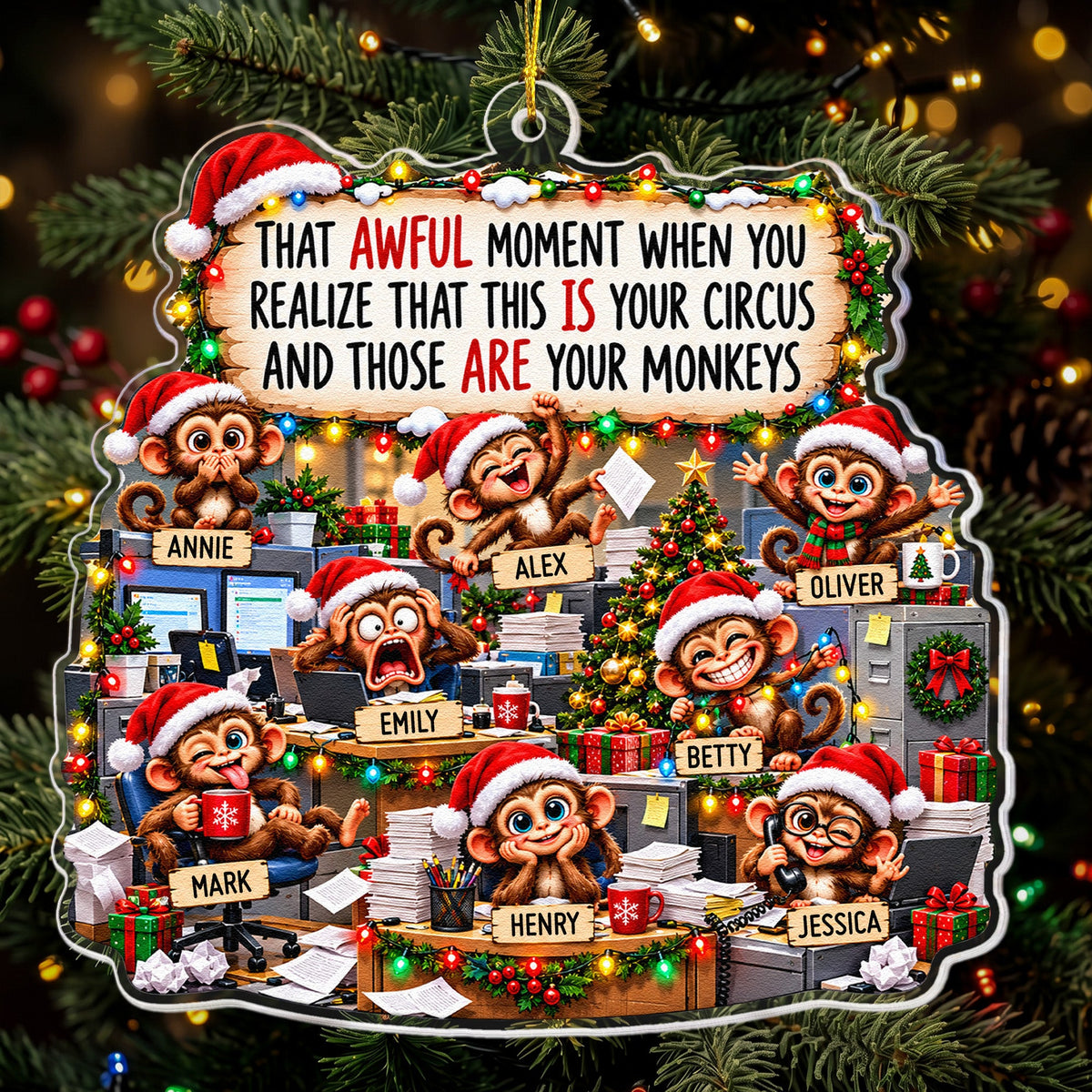 Funny Coworker Bulk Gifts - Monkey Circus, Gag Gifts For Team - Personalized Ornament