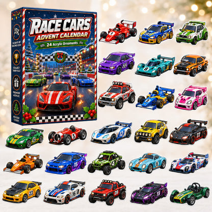 Race Cars Advent Calendar 2026 - 24-Day Festive Countdown, Acrylic Charms Blind Box - Gift For Kids, Family & Friends