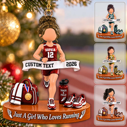 Just A Girl Who Loves Running Ornament, Personalized Track & Field Runner Christmas Ornament, Custom Name Gift Na02