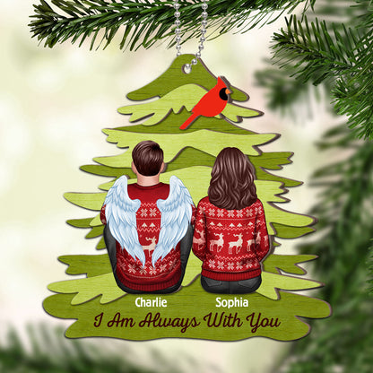 Rustic Red Cardinal I Am Always With You Personalized Christmas 2-Layer Wooden Ornament