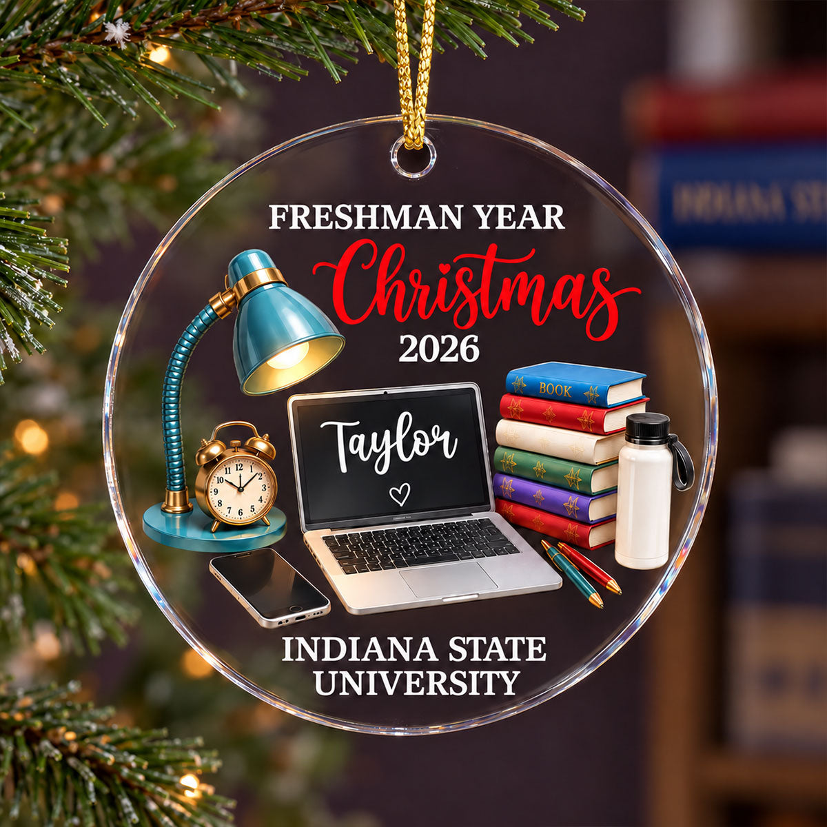 Freshman Year Christmas Study Desk – Personalized Acrylic Ornament – College Student Christmas Gift, First Year Keepsake