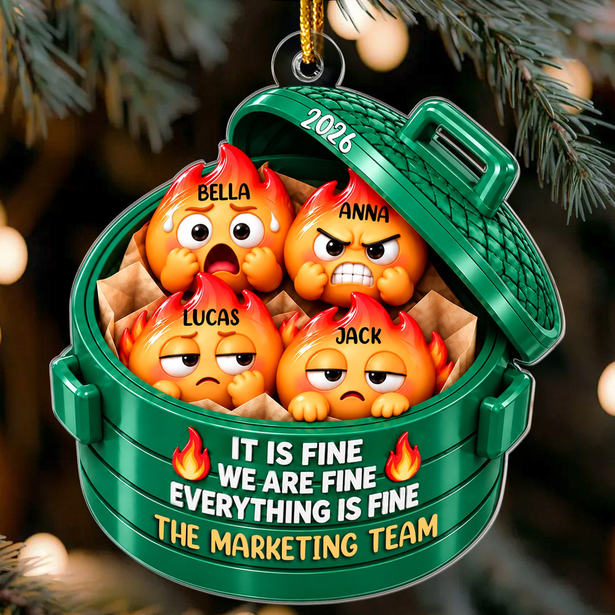 Everything Is Fine Squishy Dumpster Fire Coworkers Christmas Gifts - Personalized Ornament