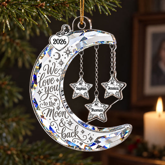 Moon & Stars Crystal Effect Grandkids Names 2D Flat - Personalized Acrylic Ornament - Christmas Gift For Grandma