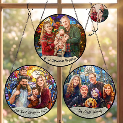 Personalized Photo Stained Glass Suncatcher – Custom Christmas Window Hanging, Unique Keepsake Gift for Couple, Family & Friends